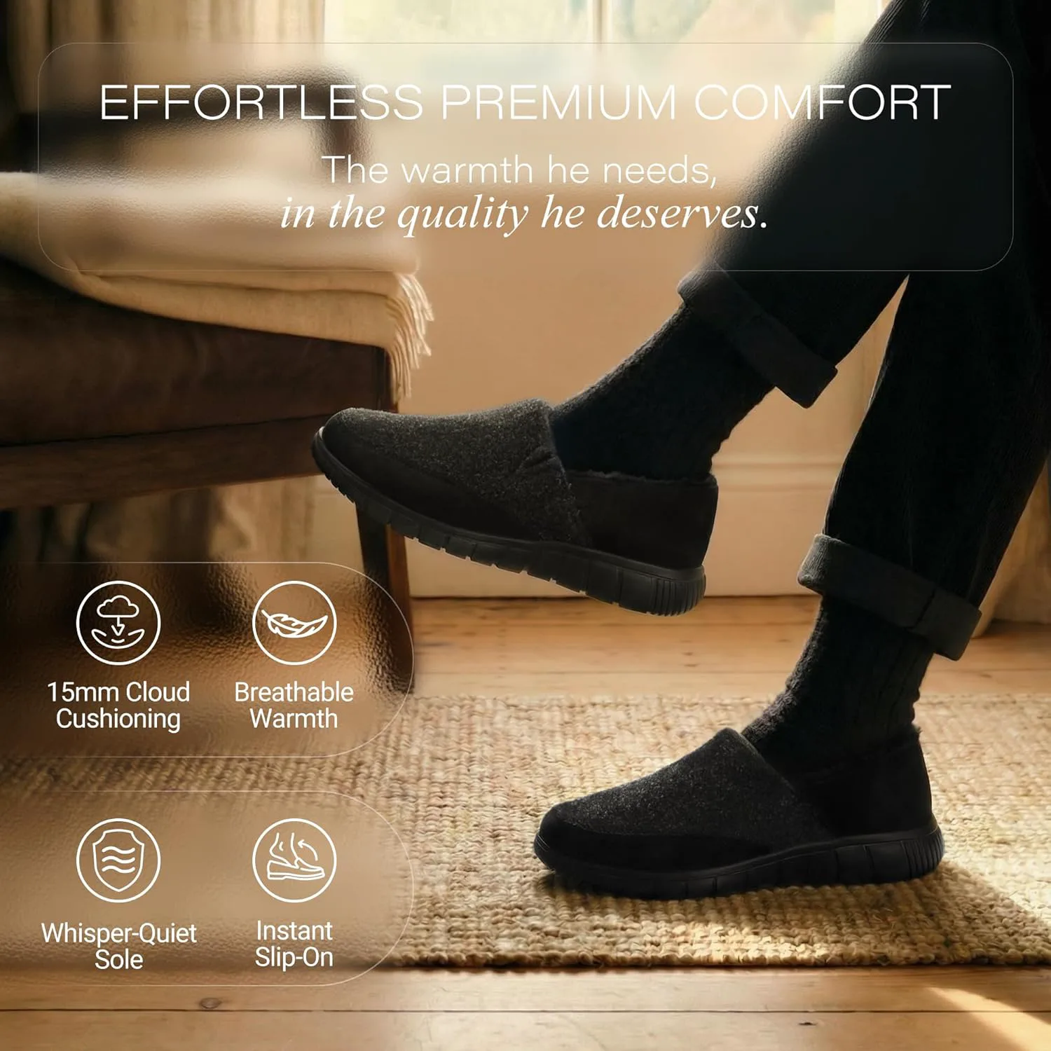 Мужские тапочки shoeslocker - домашние слипон-лоферы, повседневные мокасины, мюли, сабо, рабочая обувь для улицы и дома, черный — фото 2
