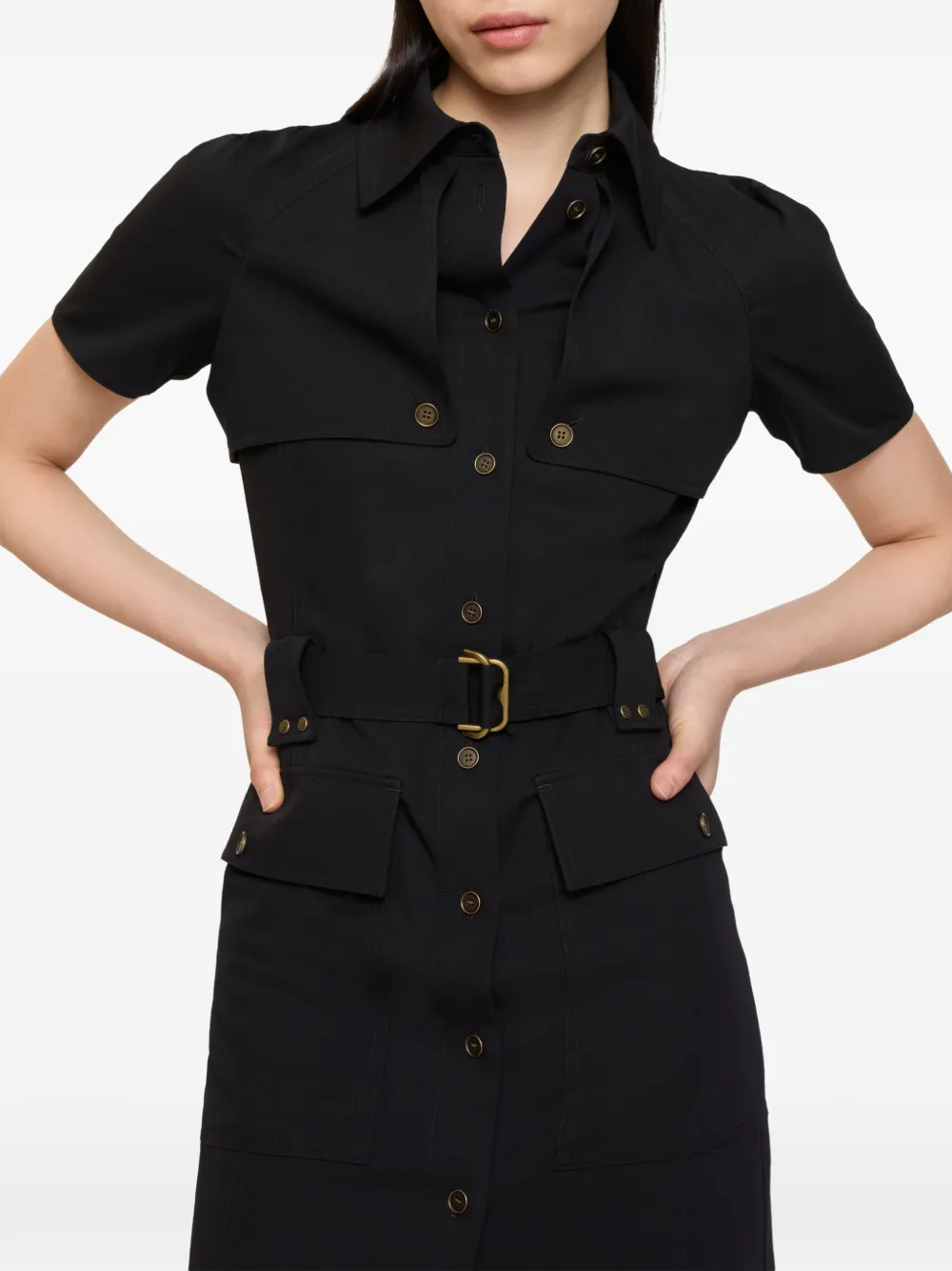 Платье Burberry шерстяное с поясом, черное — фото 3
