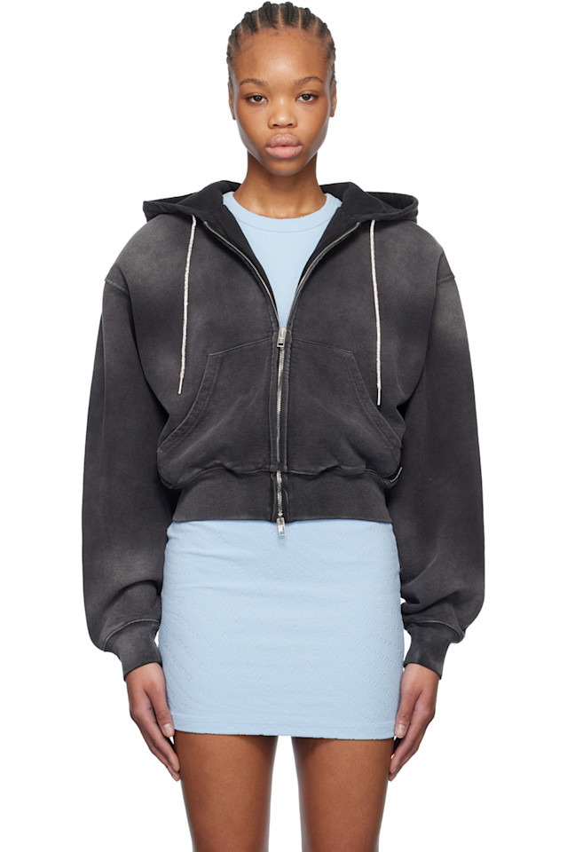 

Кроп худи на молнии Alexanderwang.T, цвет washed caviar