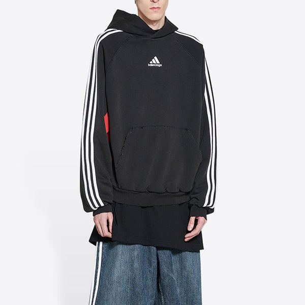 Толстовка x adidas fleece hoodie slim fit 'black red' Balenciaga, черный — фото 3