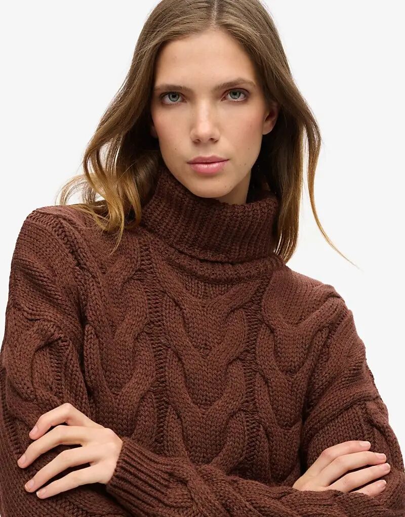 

Джемпер-поло Superdry Chain с цепочным плетением, коричневого цвета с кофейно-цикориевым оттенком