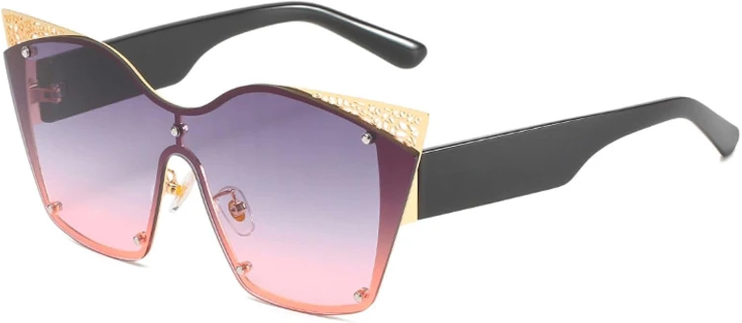 

Модные металлические солнцезащитные очки «кошачий глаз» для женщин и мужчин, крупная оправа, цельные очки, уличная фотография, защита от УФ-излучения UV400 TKKTLLT, Black Gray Pink