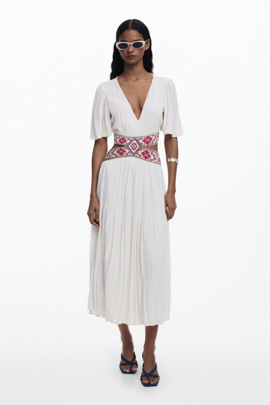 

Женское вышитое платье с вырезами Desigual, Off white