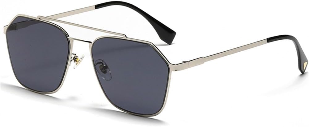 

Многоугольные солнцезащитные очки в тонкой оправе для мужчин и женщин, с двойным оправным креплением, защита от УФ-излучения UV400, металлические линзы LANGSER, Silver Grey