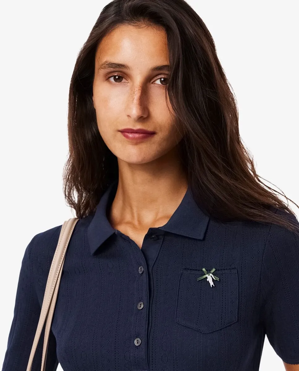 Футболка-поло Lacoste Классическая, облегающий крой, темно-синяя — фото 4