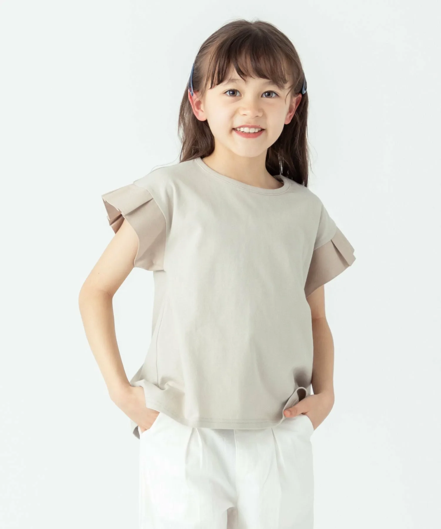 Футболка с короткими рукавами и оборками на рукавах Ever Closet, Moon Gray