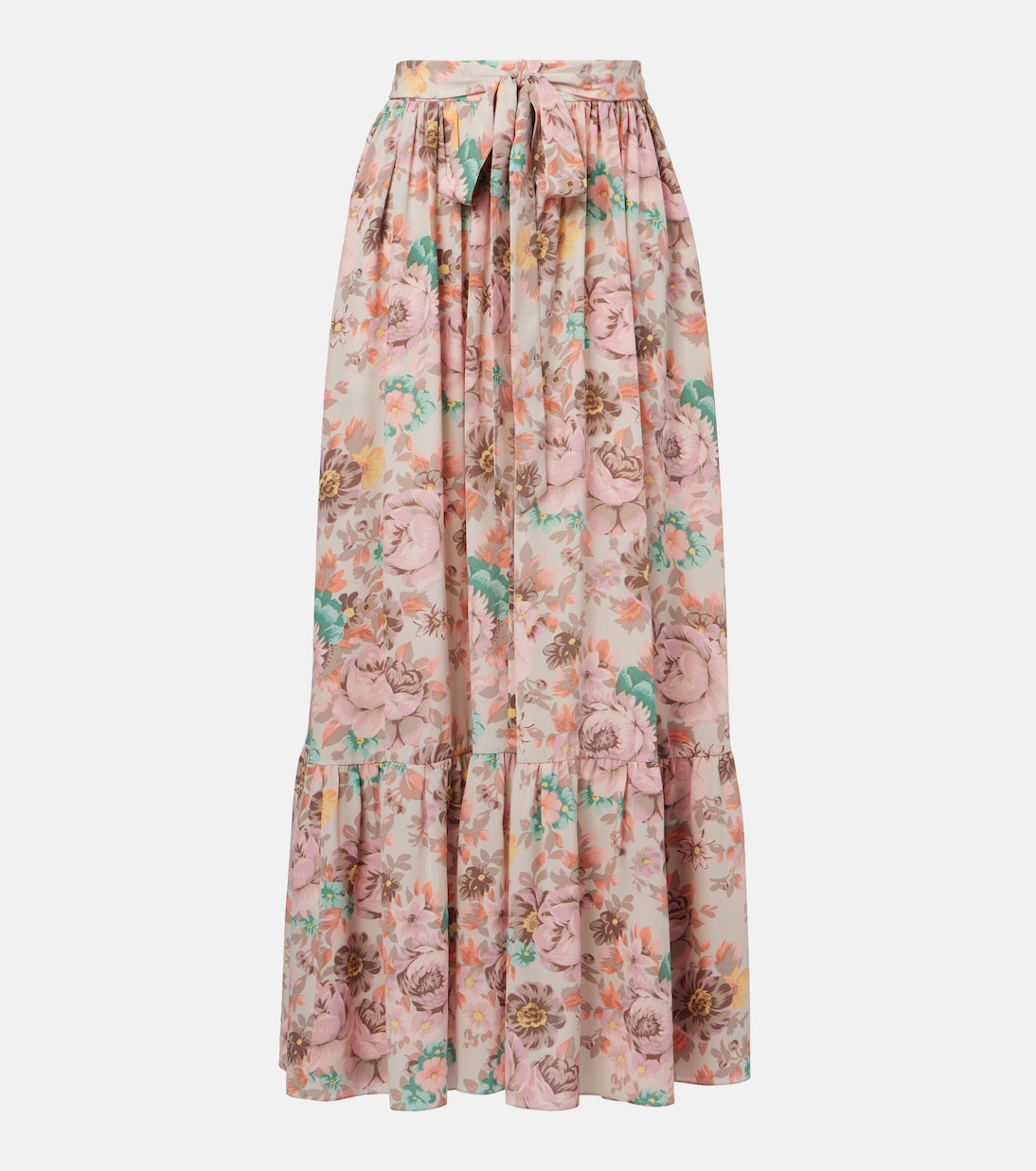 

Юбка макси из шелкового крепдешина со сборками Chloé, Muddy Grey