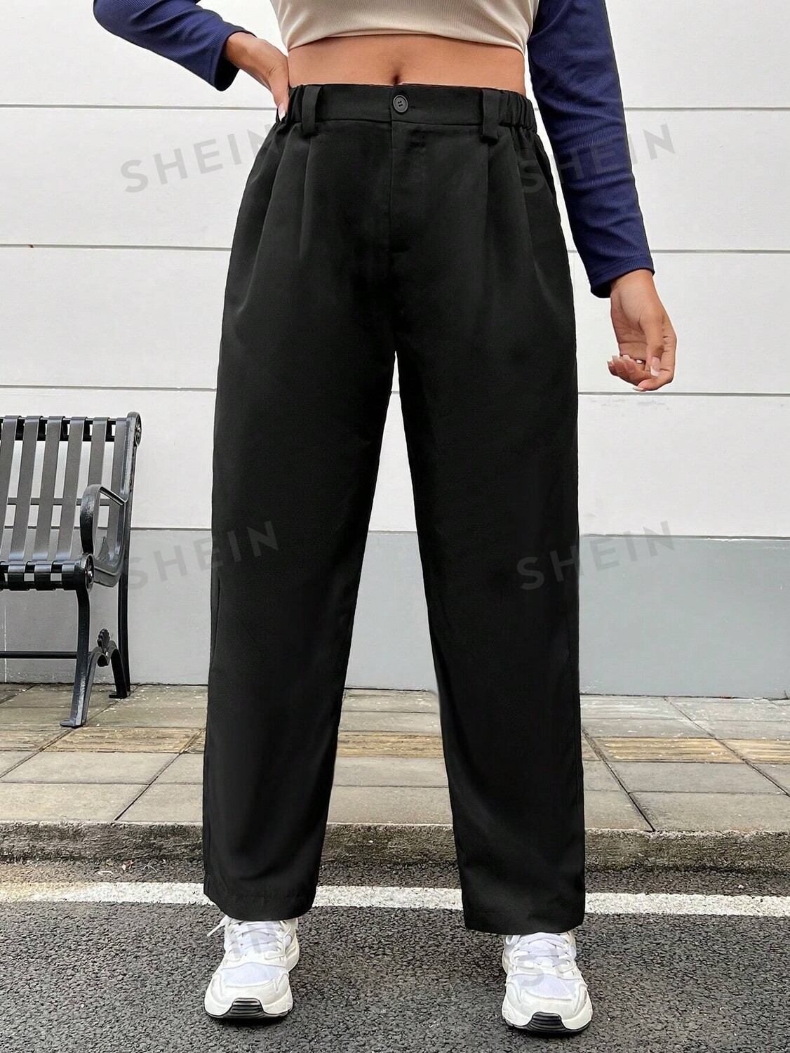 

EZwear Плиссированные брюки больших размеров Shein, черный