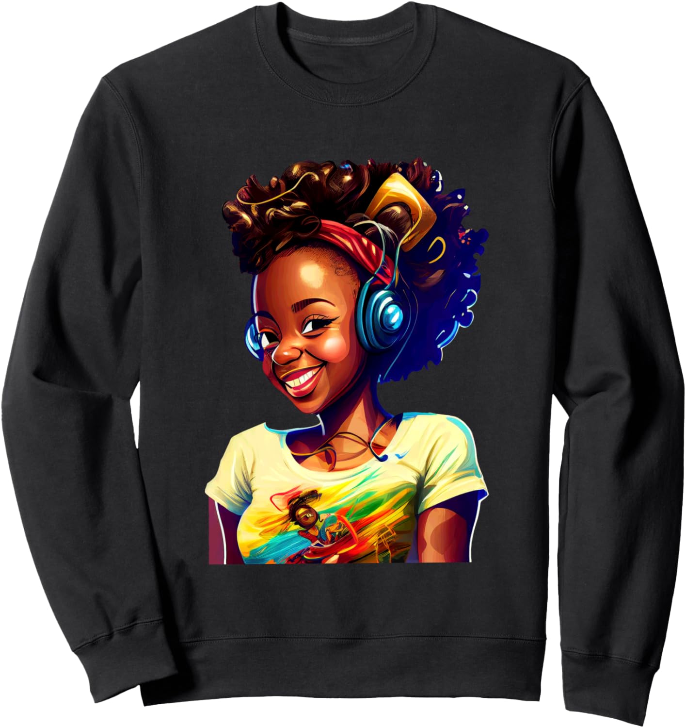 

Толстовка, Красивая темнокожая девушка в наушниках, слушает музыку, улыбается, в милой толстовке Black History Month Afro Queen And King Apparel, Черный, Толстовка, Красивая темнокожая девушка в наушниках, слушает музыку, улыбается, в милой толстовке Blac