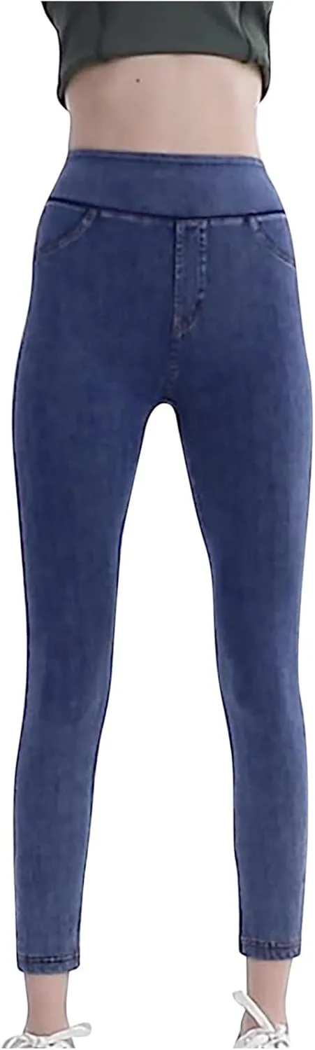 

Женские джинсовые леггинсы с высокой талией и карманами