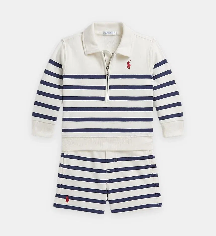 Свитер и шорты в полоску из махрового хлопка Polo Ralph Lauren, белый