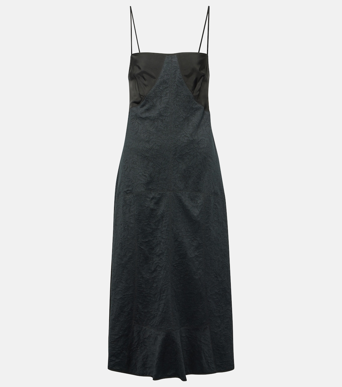 

Платье миди из смесового хлопка с кружевной отделкой Jil Sander, черный
