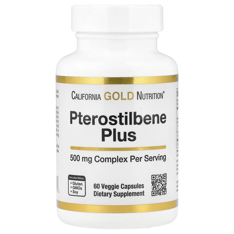 

California Gold Nutrition, птеростильбен плюс с порошком из лесной голубики, 60 растительных капсул