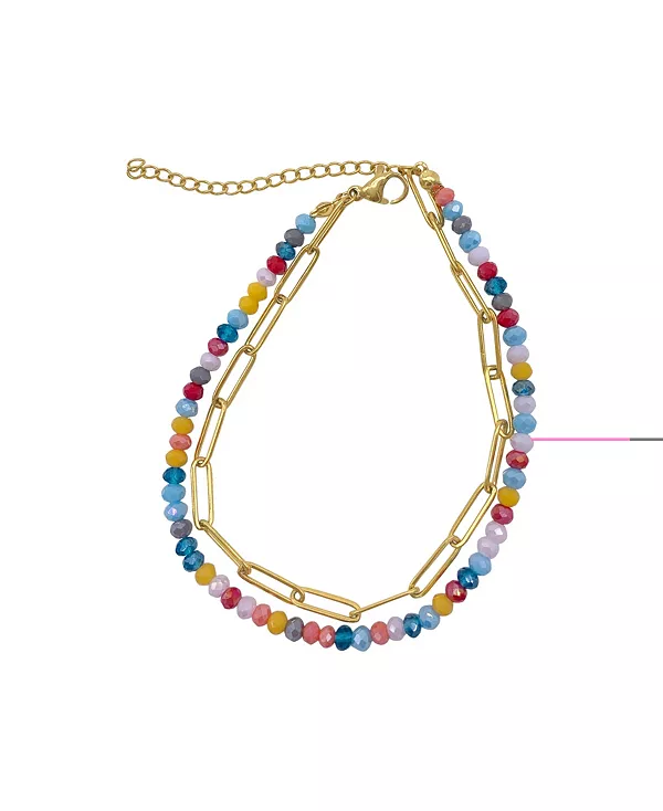 

Двойной браслет из разноцветных бусин и скрепок Adornia, blue