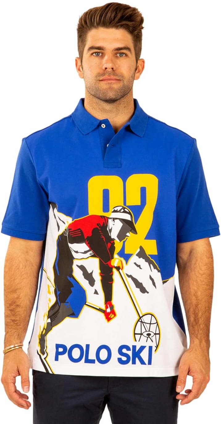 

POLO RALPH LAUREN Мужская классическая футболка поло с принтом из сетчатой ткани, Polo Ski