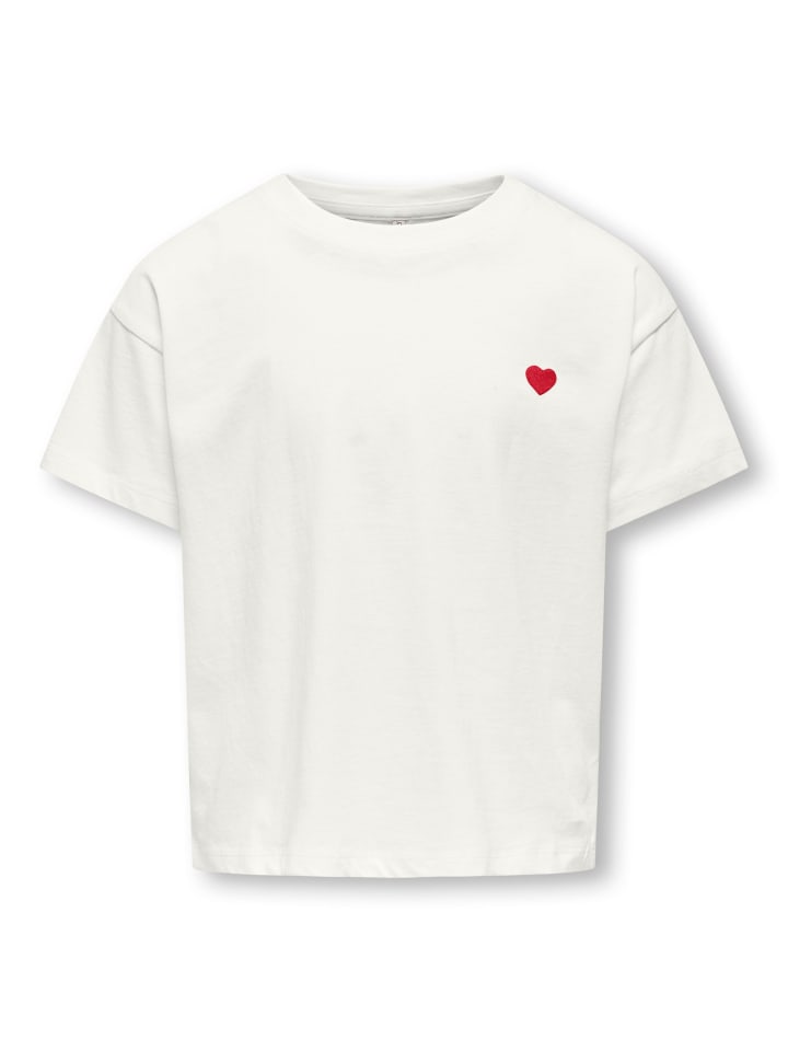 

Футболка KIDS ONLY T-Shirt KOGMAIKEN LIFE CROPHEART TOP, цвет cloud dancer/heart red
