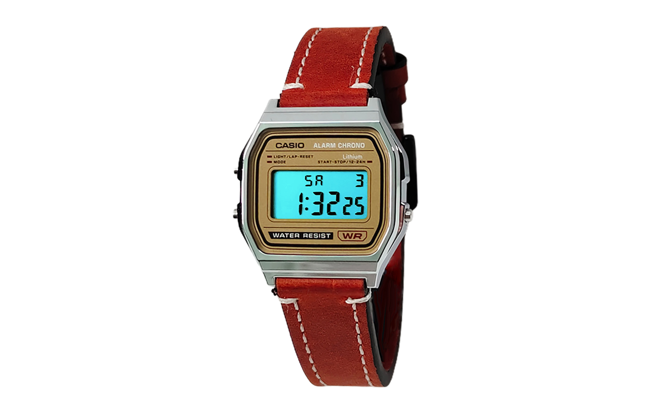 

CASIO Ретрофит серия электронный механизм натуральный кожаный ремешок часы мужские gold циферблат