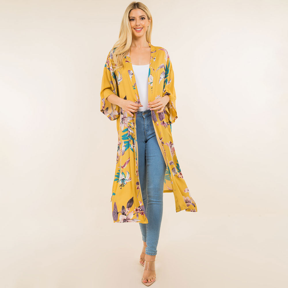 

Цветочный длинный кимоно пончо TRUEDAMES, Mustard