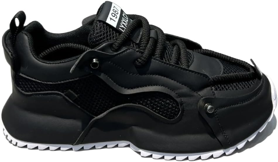 

Мужские дышащие кожаные кроссовки на платформе с шнуровкой, модные повседневные, с противоскользящей подошвой и амортизацией для ходьбы и тренировок Hhhchpm, черный