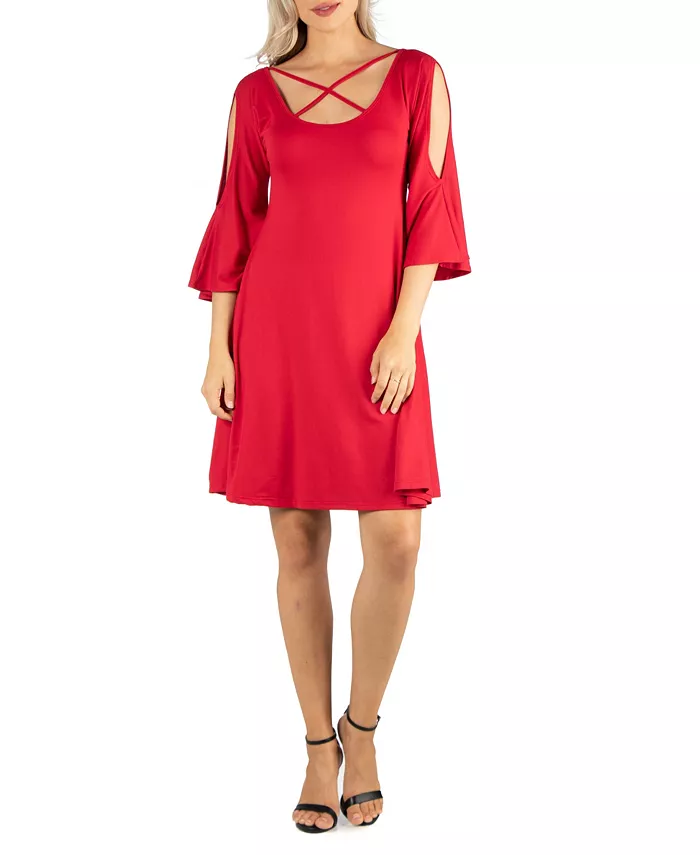 

Женское платье с открытыми плечами длиной до колен 24seven Comfort Apparel, красный