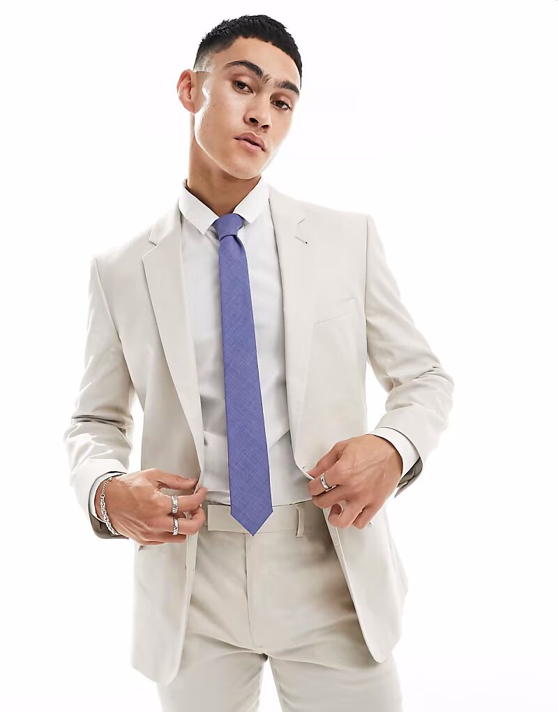 

Узкий льняной пиджак цвета «камень» Asos Design