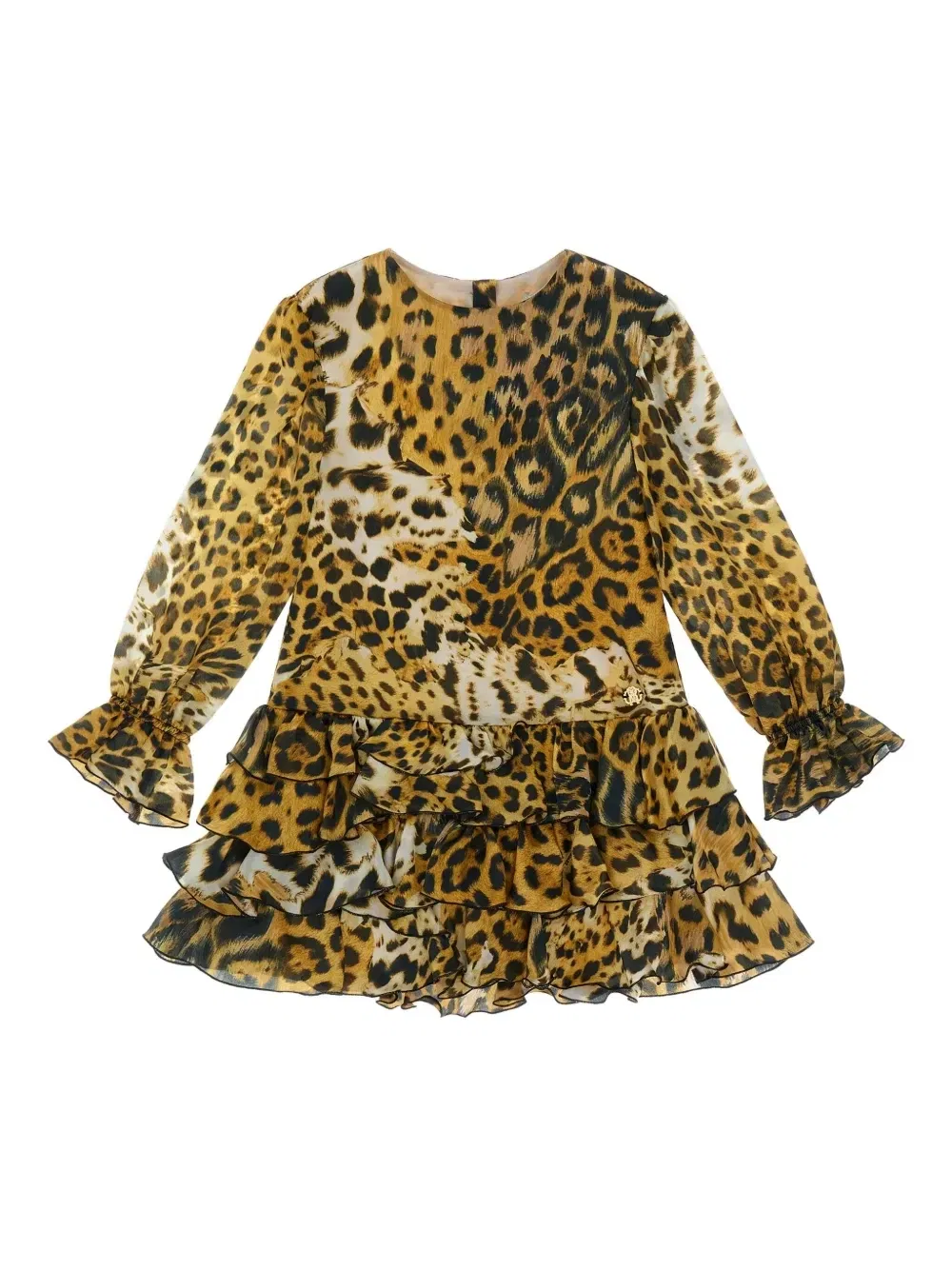 Платье с оборками и леопардовым принтом Roberto Cavalli Junior, коричневый