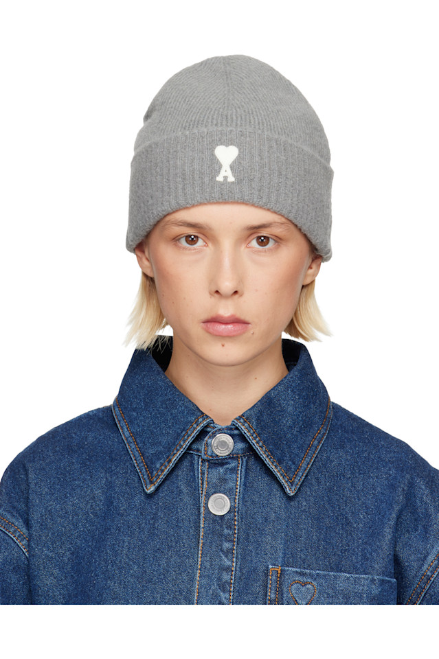 

Ami Paris Серая шапка ami de coeur в полоску из альпаки
