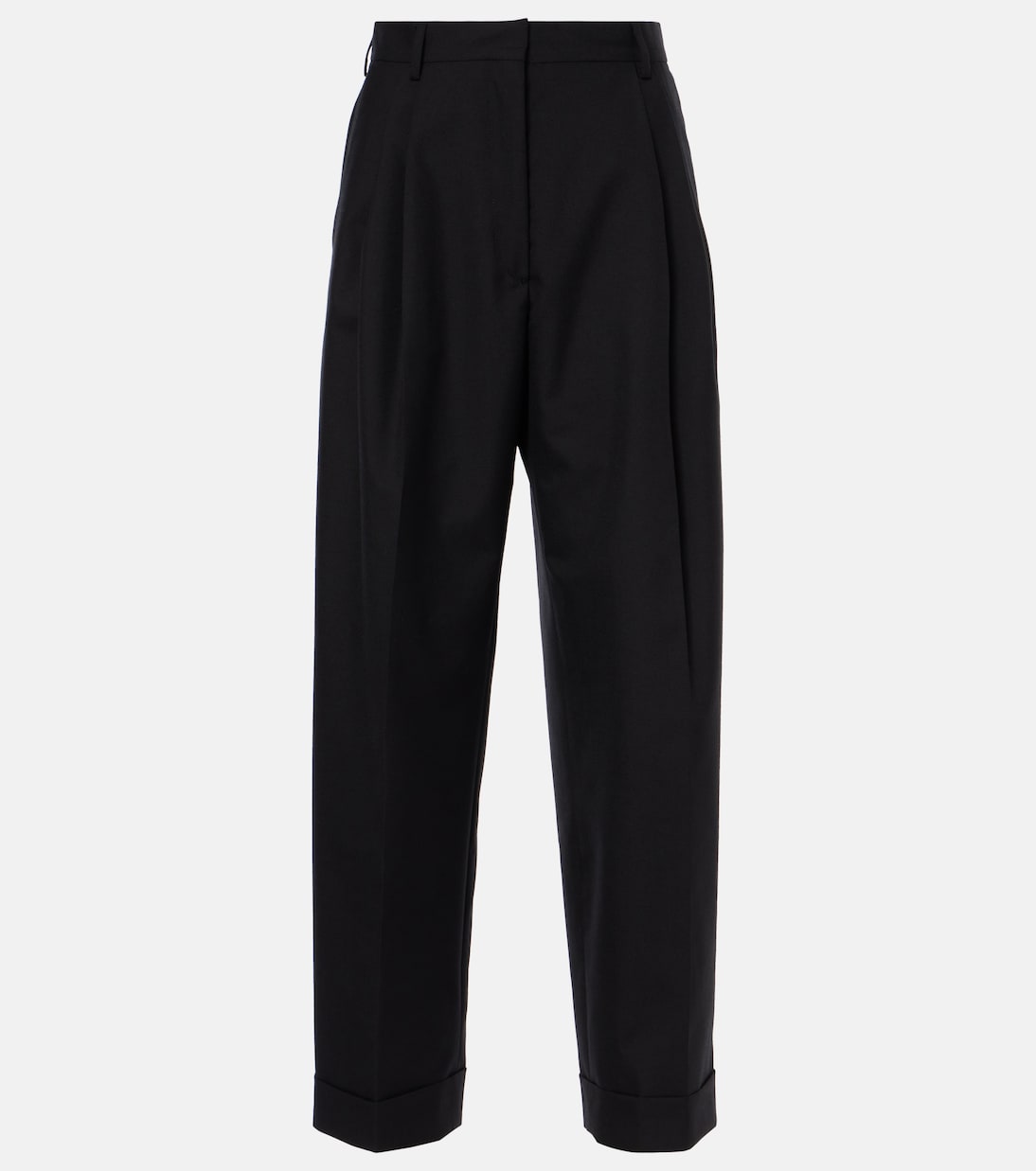 

Широкие шерстяные брюки с высокой талией Dries Van Noten, черный
