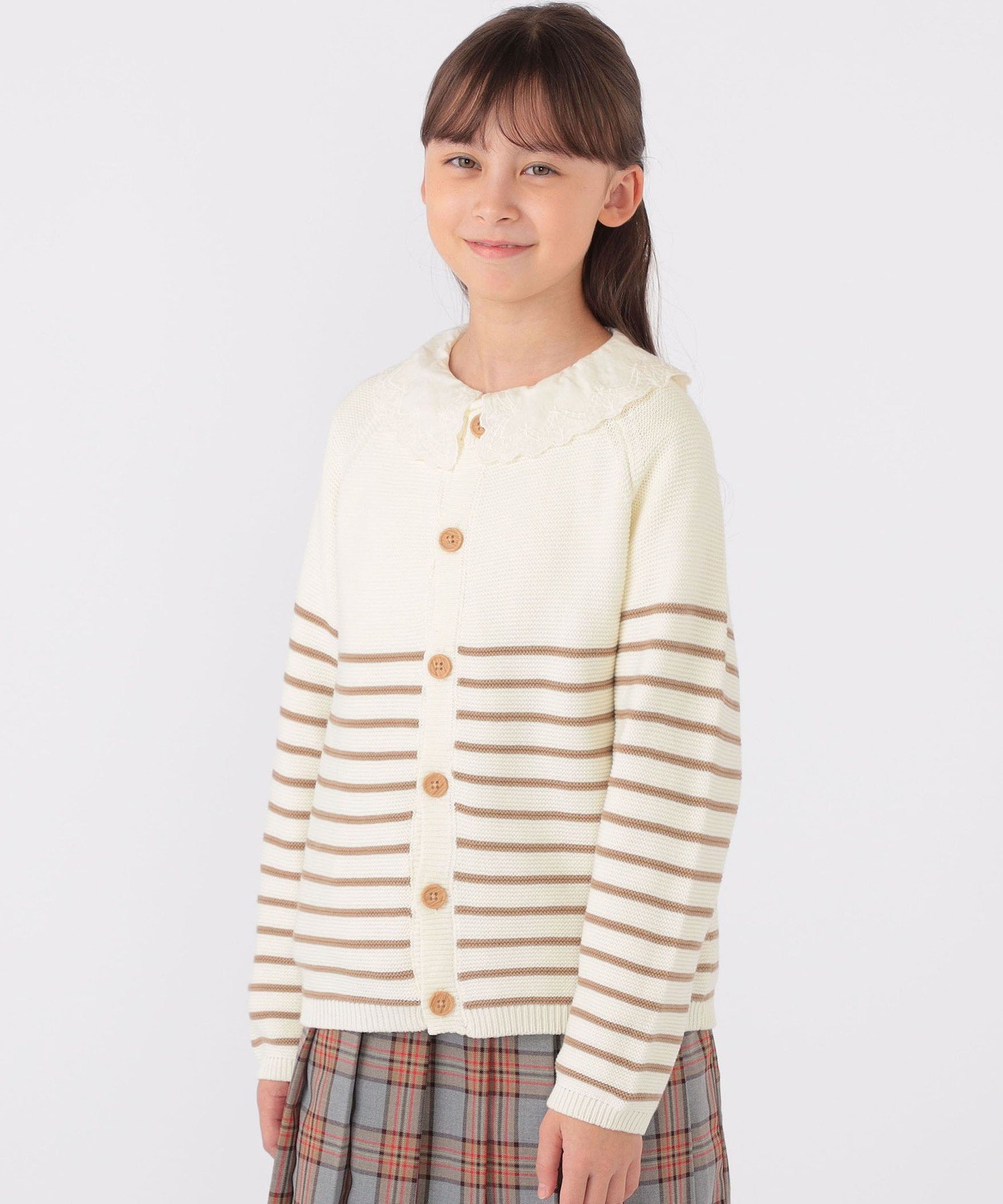 Детская модель: 130~155 см / <можно стирать в машине> Кардиган в полоску SHIPS KIDS, Beige