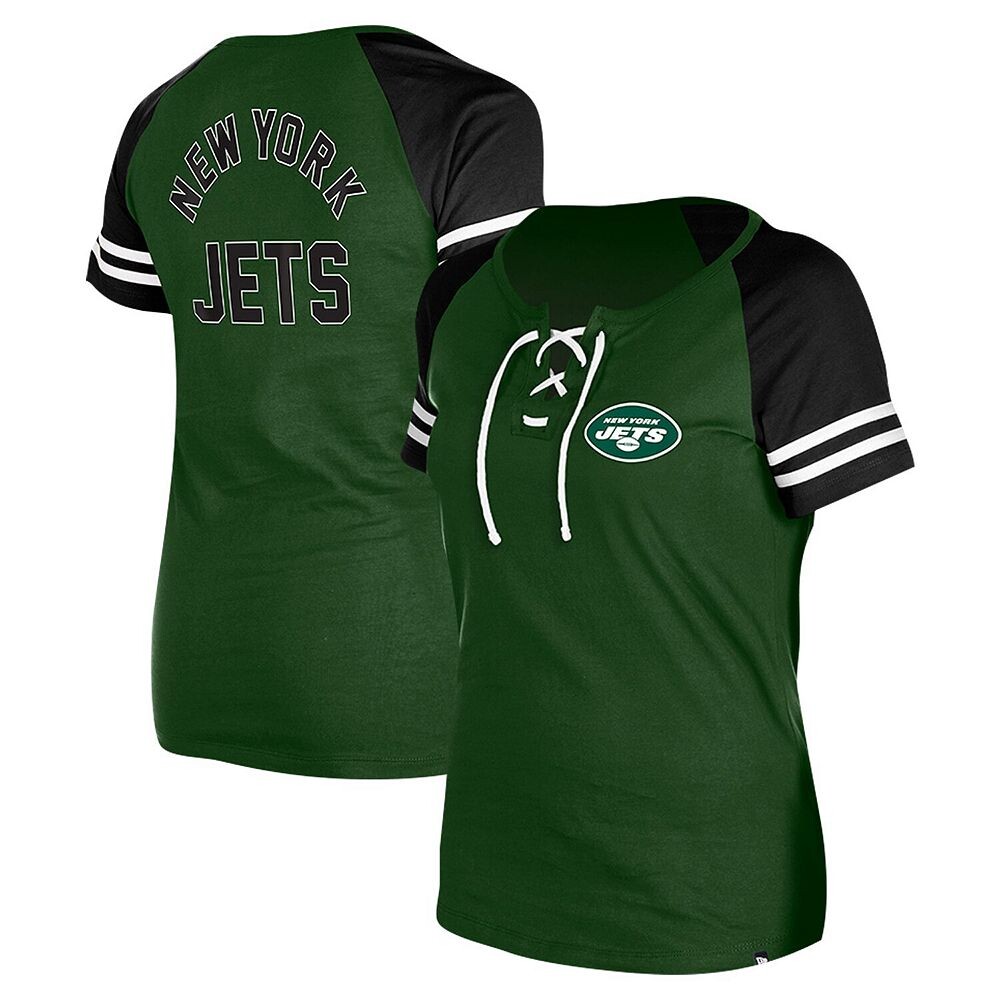 

Зеленая женская футболка реглан на шнуровке New Era New York Jets, цвет Jet Green