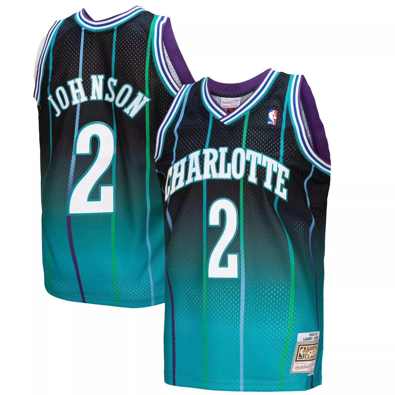 

Мужская майка Mitchell & Ness Larry Johnson Teal/Black Charlotte Hornets 1992/93 Hardwood Classics Fadeaway Swingman Player
