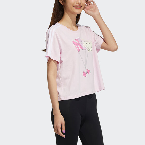 Футболка neo csmy tee2 с рисунком повседневные спортивные с коротким рукавом розовые красные Adidas, красный — фото 4