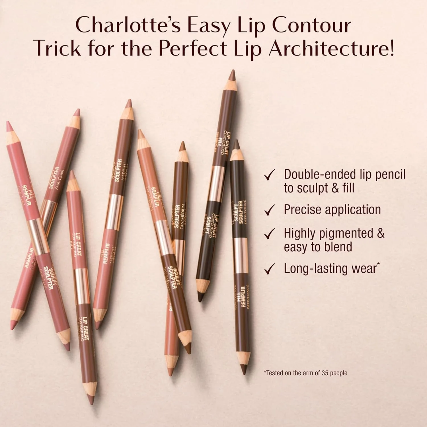 Charlotte Tilbury Lip Cheat Contour Duo - Двусторонний карандаш для контурирования губ, позволяющий создавать силуэт и заполнять контур для легкого контурирования - Предотвращает растекание помады, Medium - Sculpt: Neutral Cool Taupe / Fill: War... — фото 3