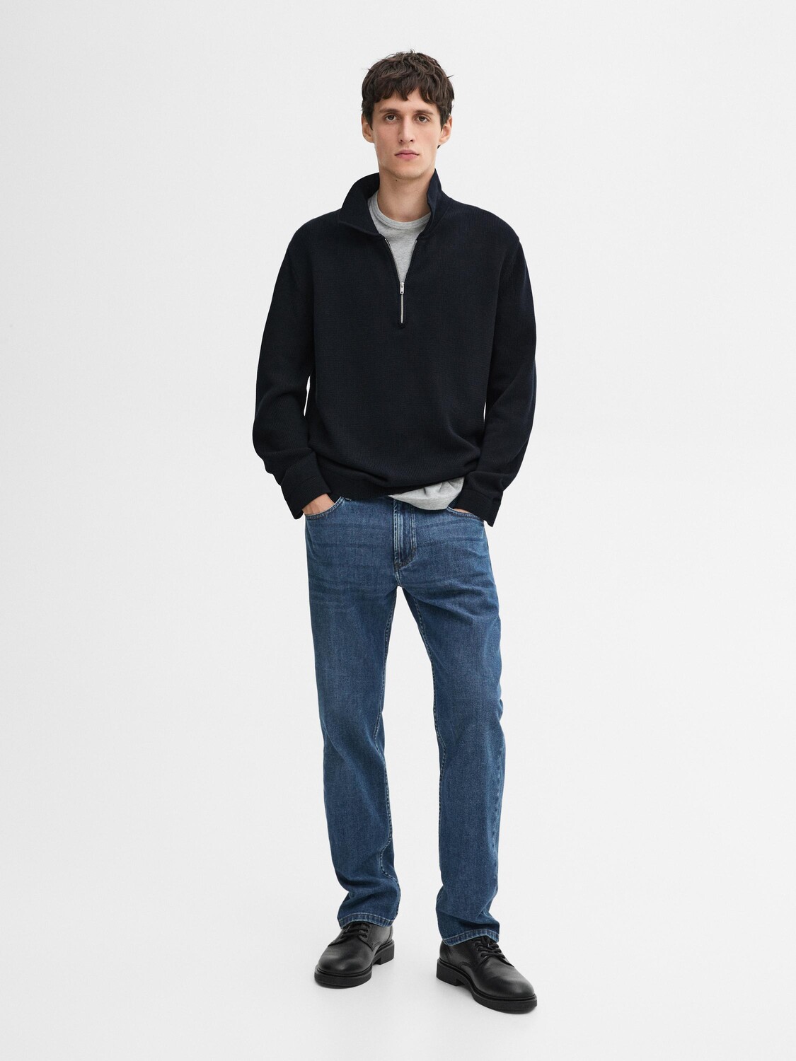 

Вязаный свитер с воротником-поло на молнии Massimo Dutti, синий