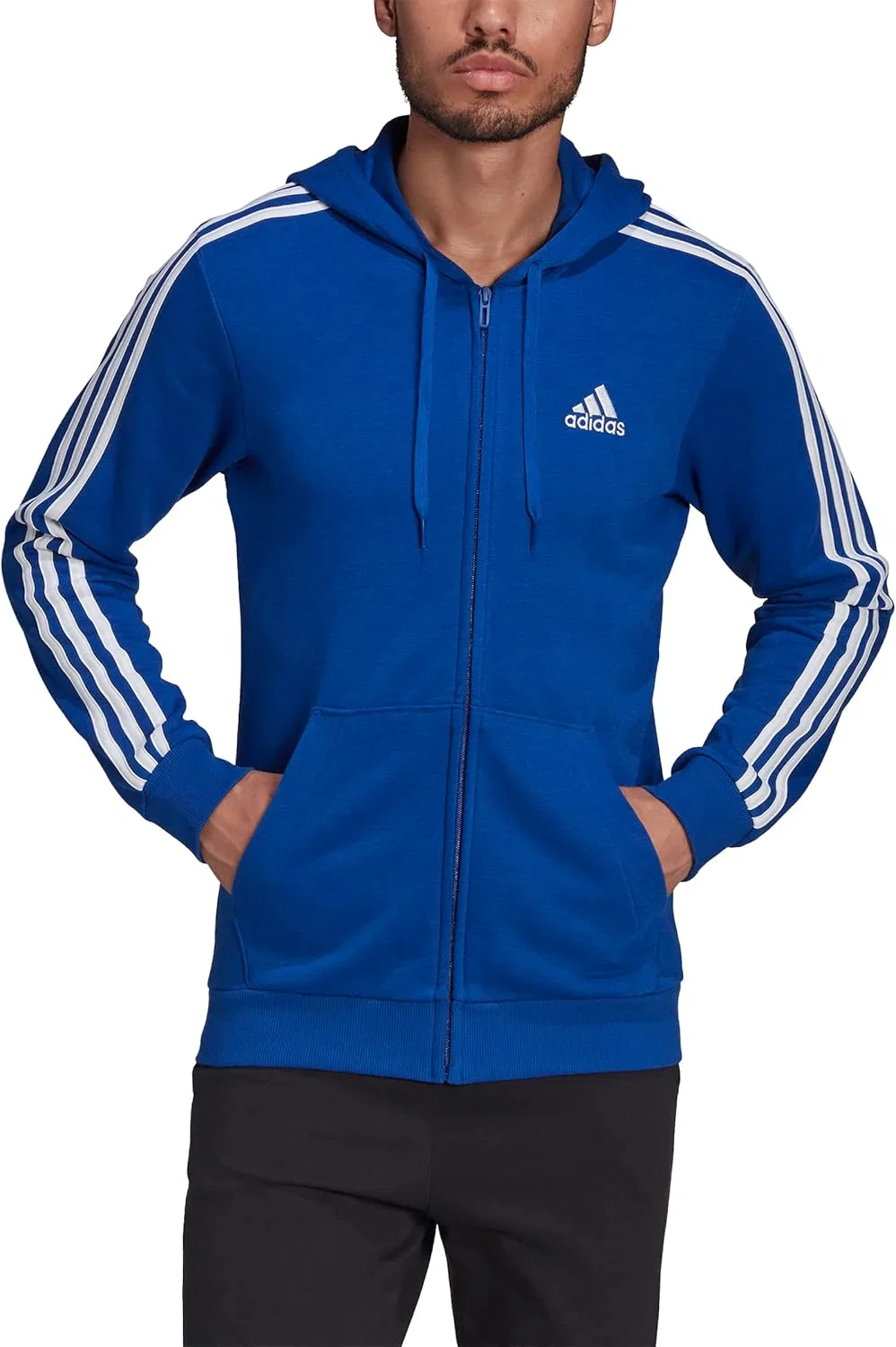 Толстовка adidas Essentials French Terry 3-stripes Full-zip, Team Royal Blue/White