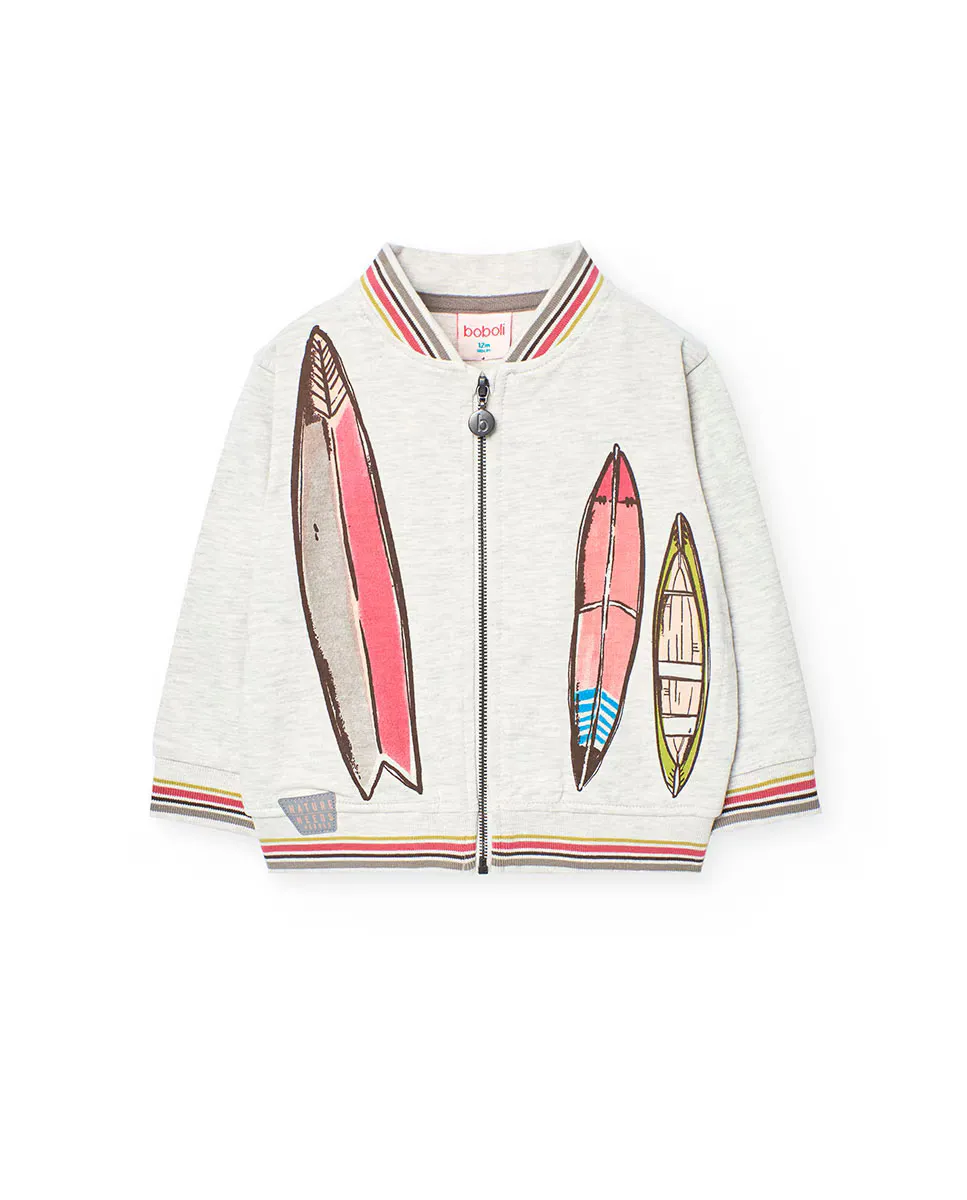 

Хлопковая куртка для мальчика с застежкой-молнией Boboli, цвет Crudo