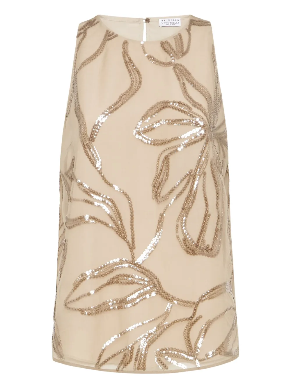 

Топ с цветочными пайетками Brunello Cucinelli, нейтральный