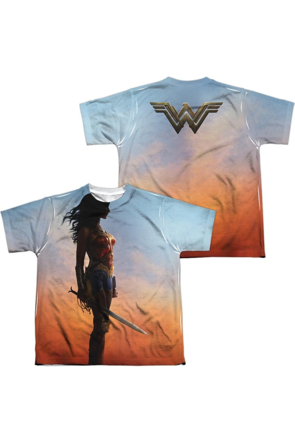 

Футболка с коротким рукавом для детей с принтом "Чудо-женщина" (печать спереди и сзади) Gildan, белый