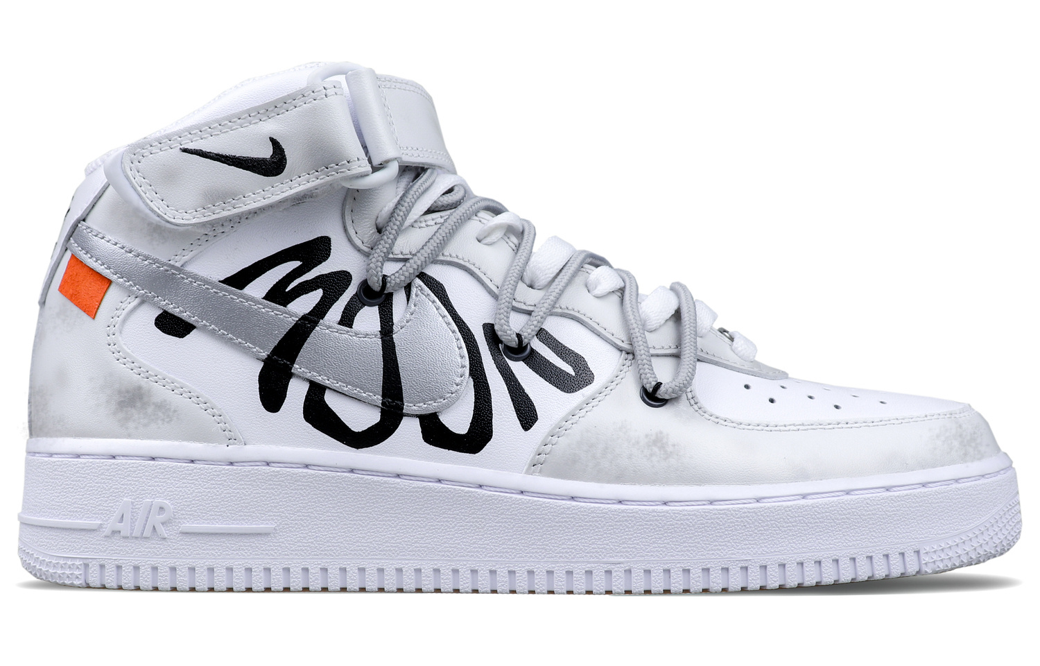 Nike Air Force 1 07 Mid Top мужские скейтбордские кроссовки черно-бело-серые — фото 3