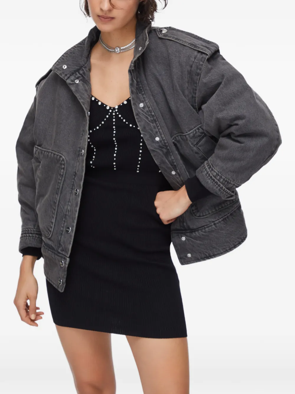 

Джинсовая куртка с вышивкой из украшений Liu Jo, серый