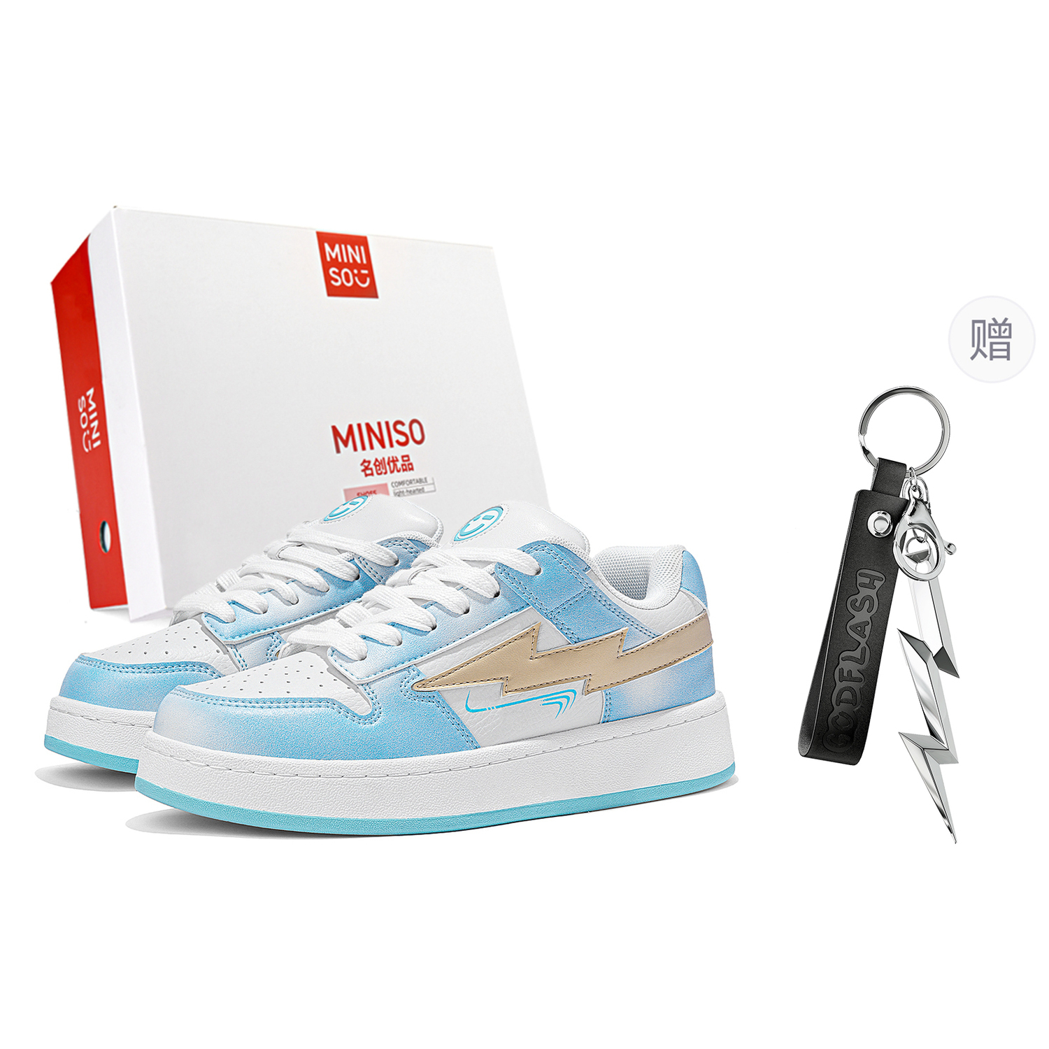 

MINISO Низкие скейтборд кроссовки унисекс бело-синие с брелоком, цвет White Blue (with Keychain)