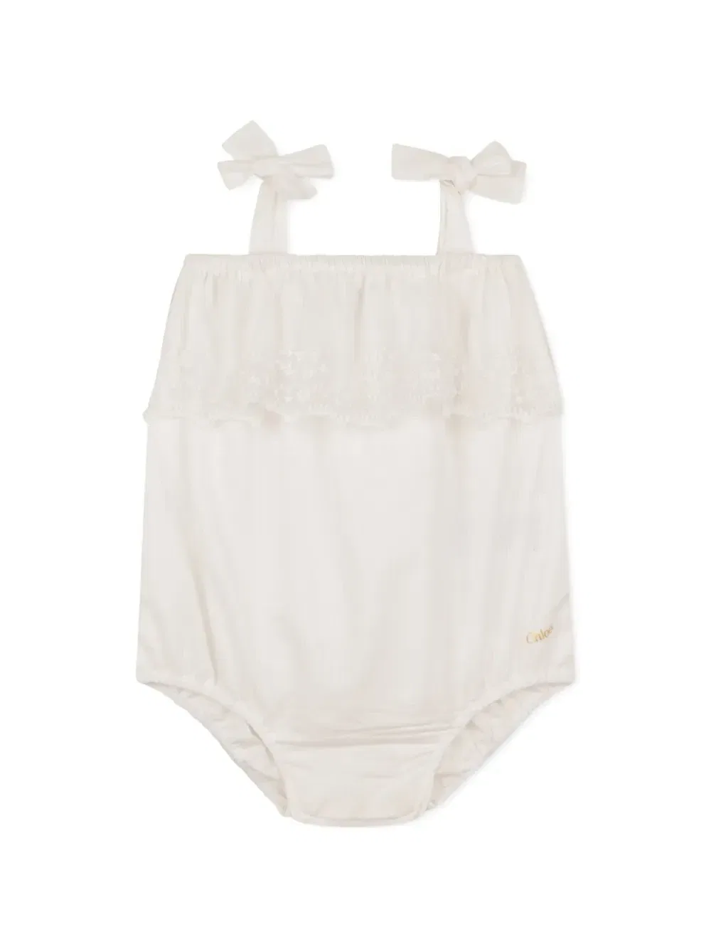 Кружевной комплект с бантом Chloé Kids, бежевый — фото 3