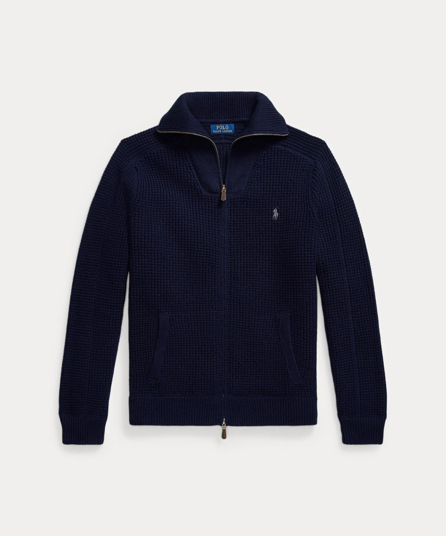 Вафельный свитер из шерсти и хлопка на молнии Polo Ralph Lauren, 400 Blue — фото 2