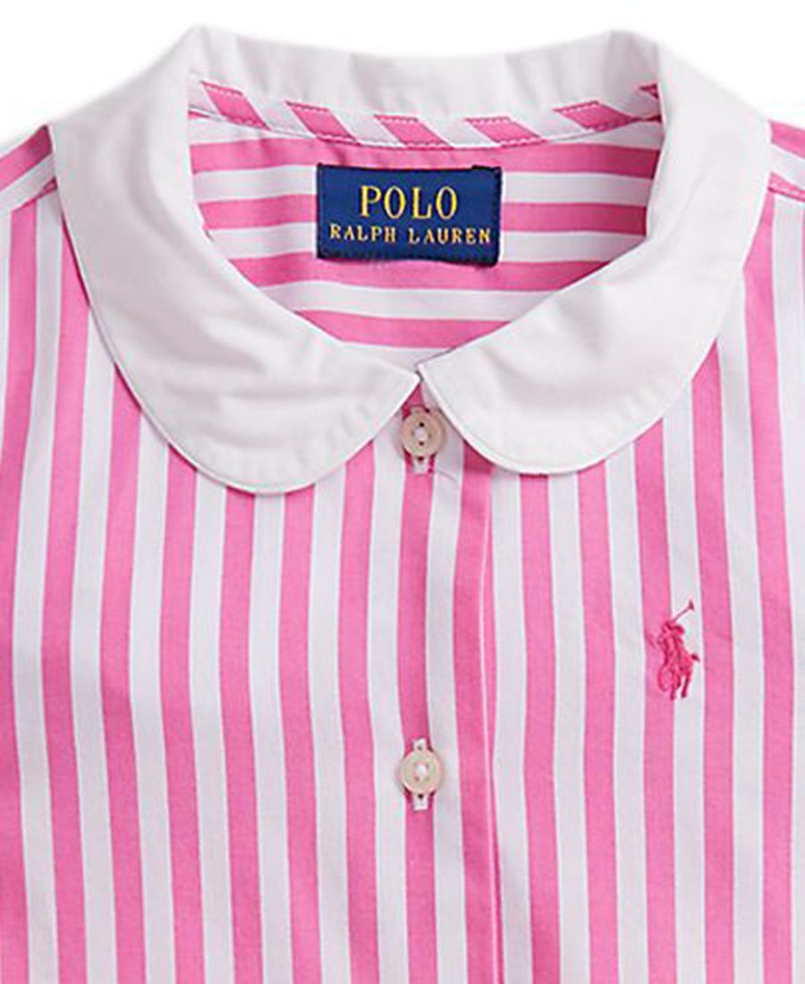 Платье-рубашка в полоску с длинными рукавами для девочек (2T-6X) Polo Ralph Lauren, Desert Pink/White — фото 3