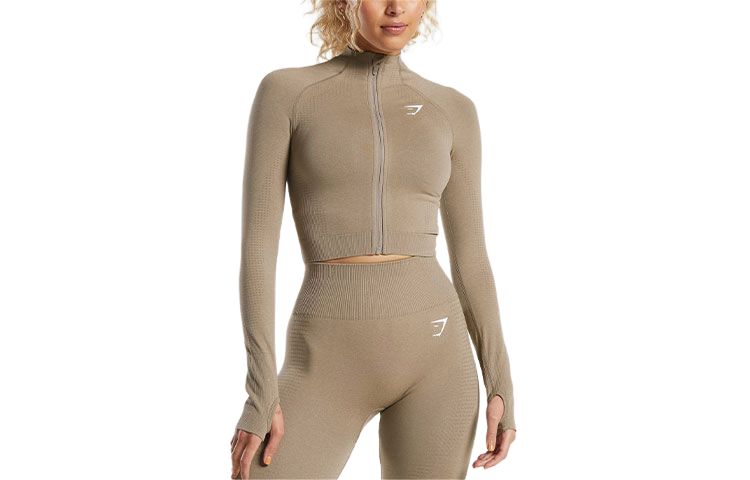 

GYMSHARK Женская куртка VITAL SEAMLESS 2.0 цвета ванильный коричневый марлстоун, Vanilla Brown Marlstone