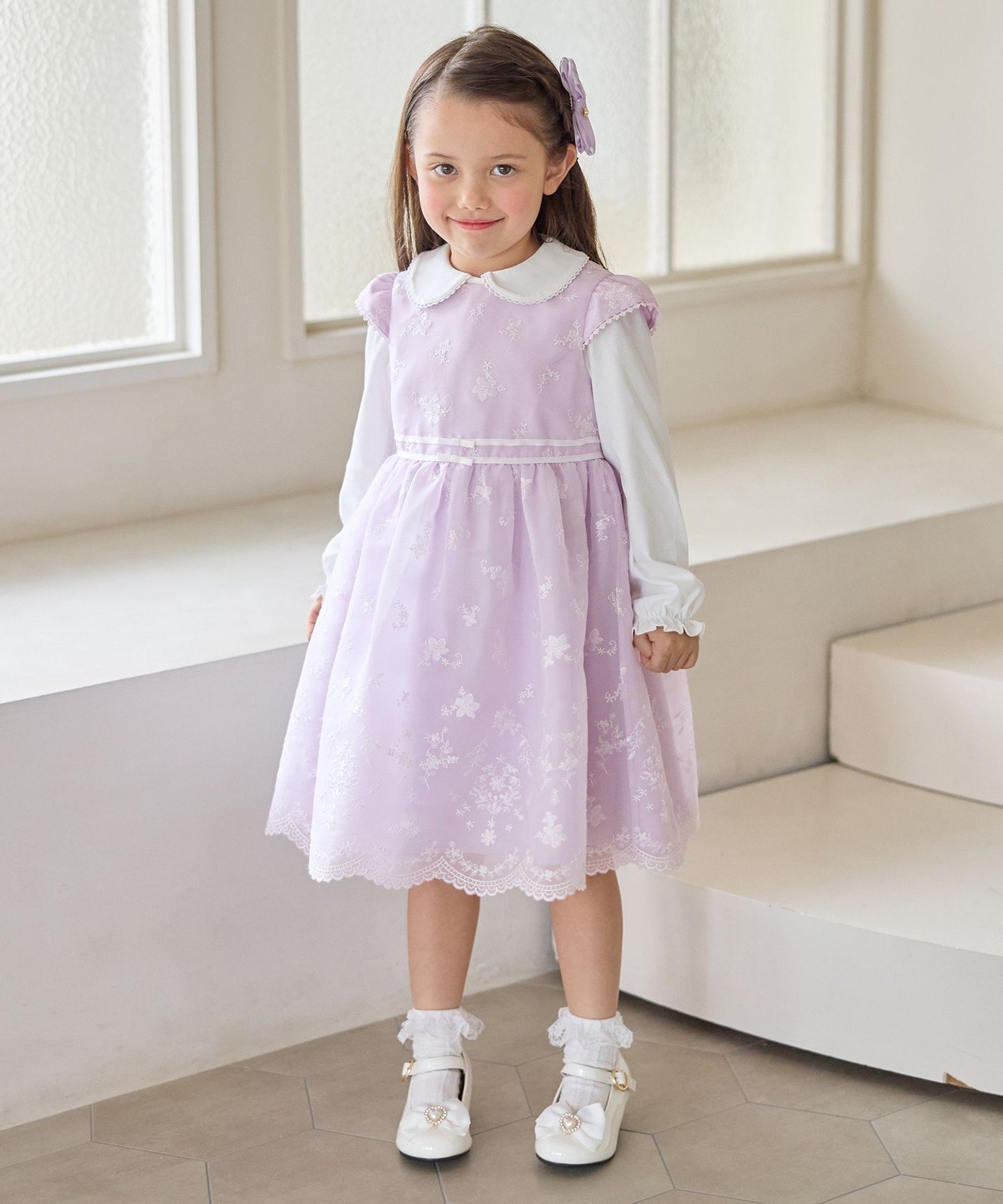 Платье с полной вышивкой в виде цветов ANY KIDS, Lavender [082] — фото 3