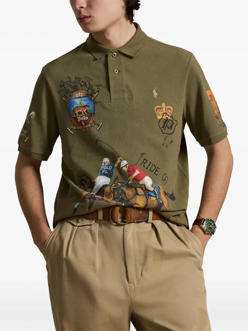 Рубашка-поло с коротким рукавом и графическим принтом Polo Ralph Lauren, зеленый — фото 3