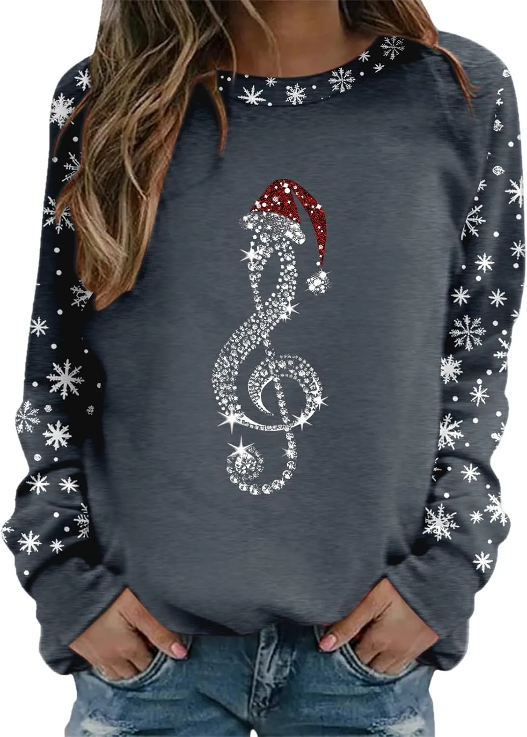 

Женский свитшот с рождественским принтом в музыкальную ноту