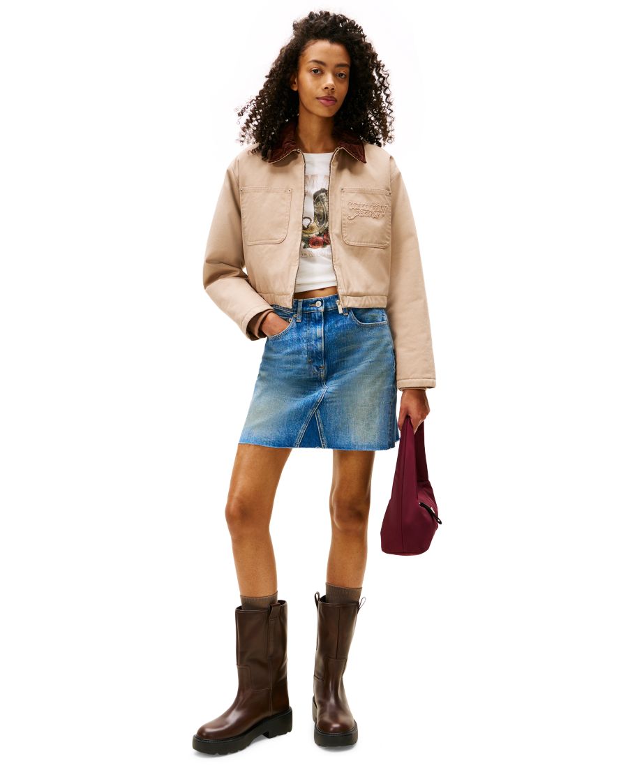 

Женская укороченная хлопковая стеганая куртка-бомбер Tommy Jeans, Malted Milk