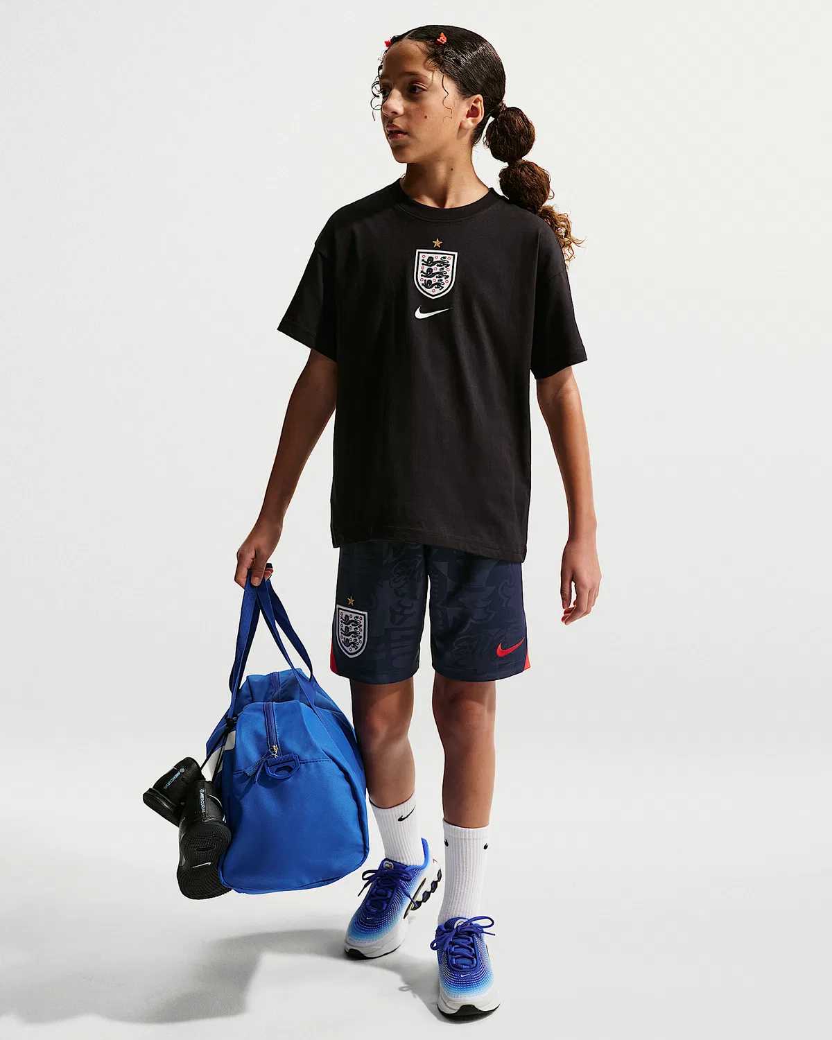 Большие детские футбольные шорты Nike Dri-FIT Replica England 2026 Stadium Away, Obsidian/Speed Red/White/Speed Red